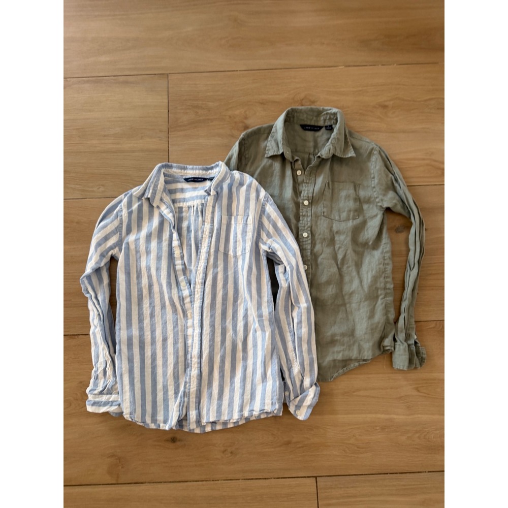 Janie and Jack Boys Size 10 Linen Button‎ Down Shirt Lot Blue Stripe Sage Green